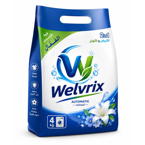 Welvrix laundry detergent packaging on a white background