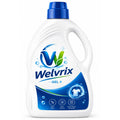 Welvrix laundry gel bottle with blue and white design on a white background